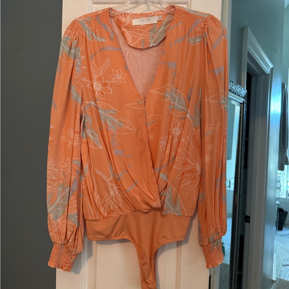 Astr Orange and Blue Floral Bodysuit